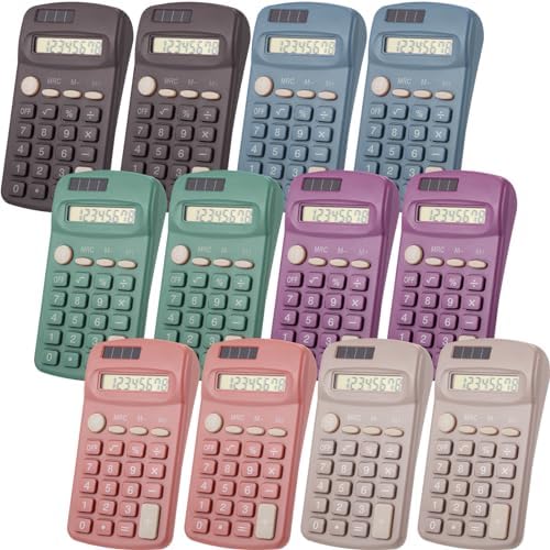 12 Pcs Operation Christmas Pocket Size Solar Calculators Bulk for Classroom Mini Basic Calculator Solar Battery Dual Power 8 Digit Display for Kids Student School Office Accounting Tool