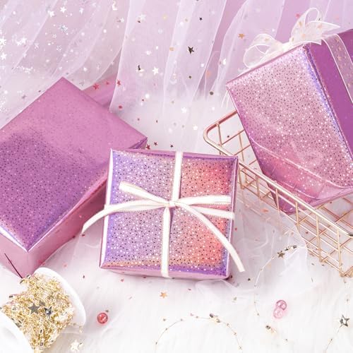 WRAPAHOLIC Pink Wrapping Paper Roll - Mini Roll - 17 Inch x 16.5 Feet - Metallic Holographic Star Wrapping Paper for Birthday, Wedding, Baby Shower, Bridal Shower, Christmas