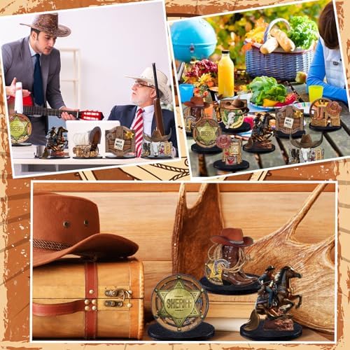 12 Pcs Western Centerpieces Wild West Party Decorations 3.94 Inches Christmas Western Wooden Centerpieces for Tables for Party Decorations Birthday Baby Shower(Brown,Cowboy)