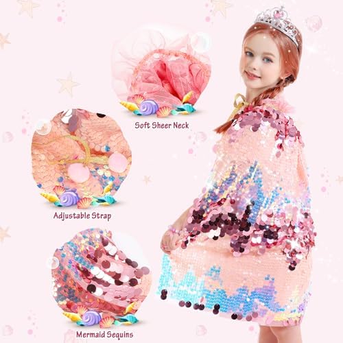 Princess Dress Up Toys Mermaid Dress Up Cape Kit 9 Pcs Gift Set for Little Girls 3-8 Years Old