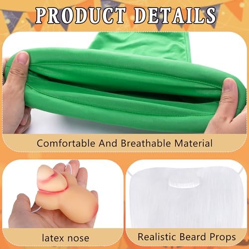 21 Pcs Halloween Dwarf Costume Accessories, Colorful Dwarf Hats Set with Large Nose and White Beard, Gnome Fairy Party Hats for Halloween Christmas Cosplay Theme Party