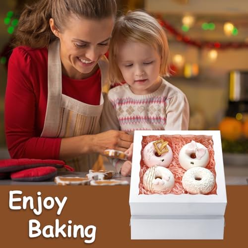 15pcs 8x8x2 Inch White Bakery Boxes Pie Boxes Cookie Box with window Chocolate Covered Strawberries Box for Christmas Valentine's Mother's Day