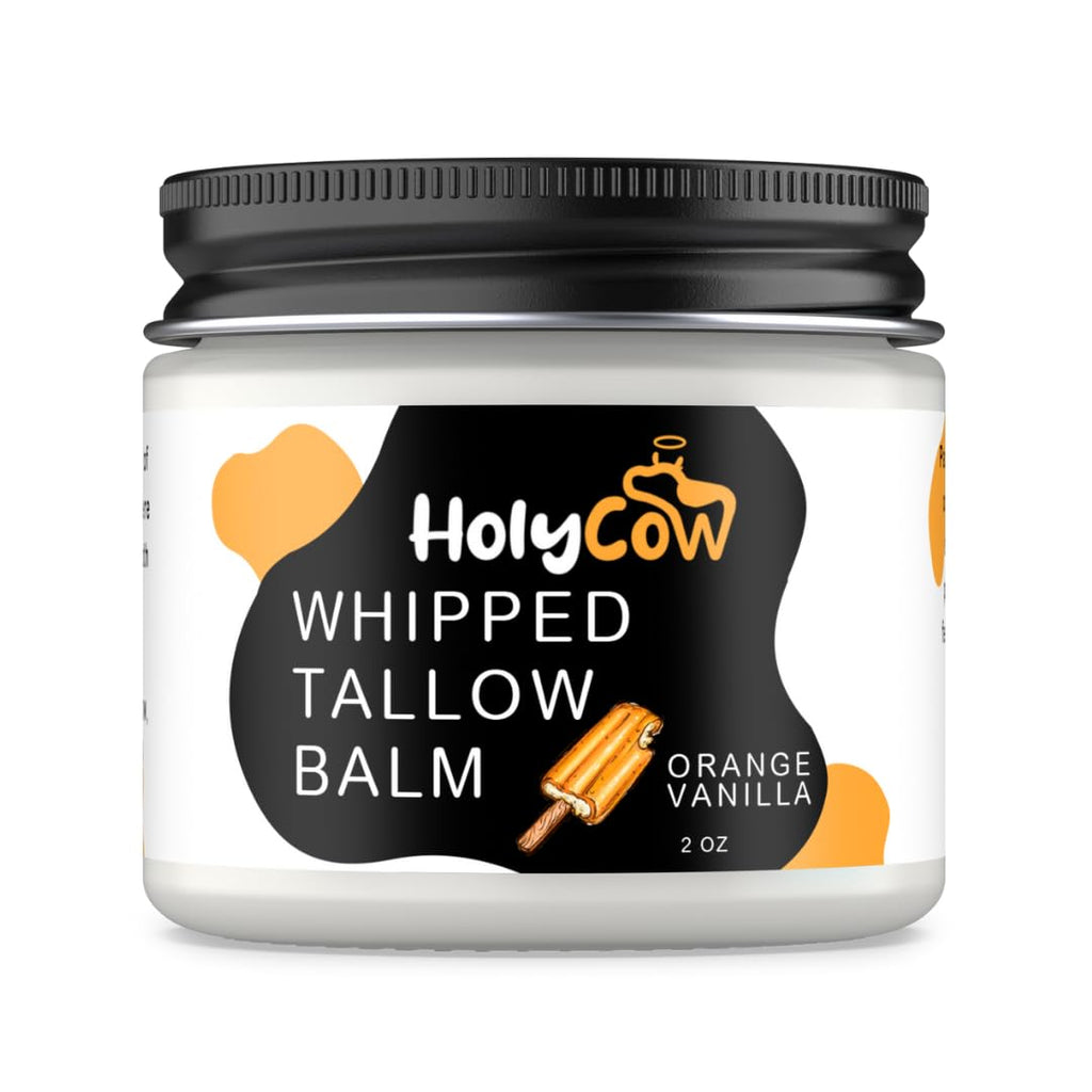 HolyCow 100% Grass Fed Beef Tallow For Skin - Whipped Tallow Balm with Organic Jojoba Oil (Unscented/Herb-Infused), Grass Fed Beef Tallow Face Moisturizer for Eczema, Baby, Lip Balm