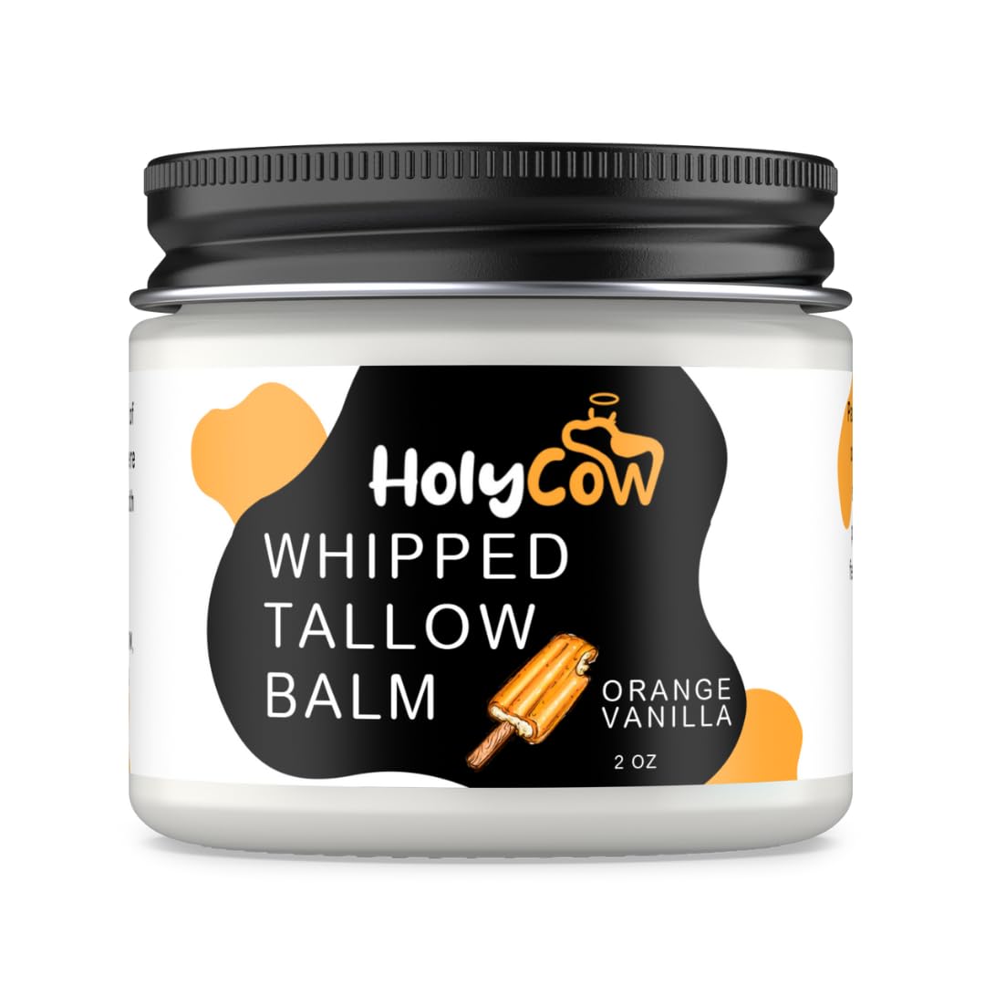 HolyCow 100% Grass Fed Beef Tallow For Skin - Whipped Tallow Balm with Organic Jojoba Oil (Unscented/Herb-Infused), Grass Fed Beef Tallow Face Moisturizer for Eczema, Baby, Lip Balm