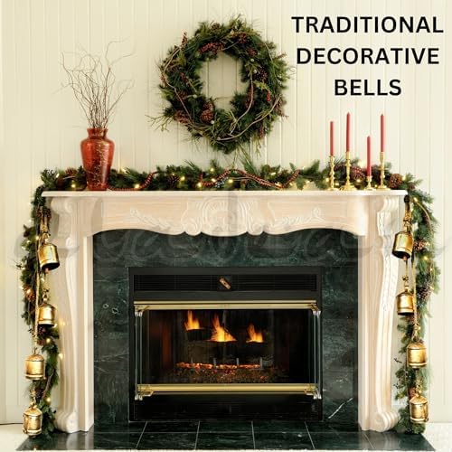 Giant Decorative Cow Bells Set of 3 Huge Christmas Bells for Decoration - XL Vintage Harmony Cowbells Rustic on Jute Rope Hanging Gold Tibetan Lucky Charm (6"-8"-10")