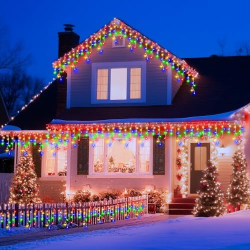 XURISEN 66ft Christmas Lights Decorations Outdoor, 640 LED 8 Modes Curtain Fairy Lights with 120 Drops,Plug in Waterproof Timer Memory Function for Christmas Holiday Wedding Party Decor(Multicolor)