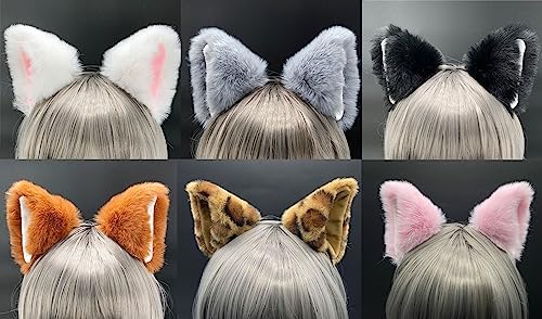 Agymo leopard Fox Wolf Cat Ears Headband, Animal Furry Ears,Christmas Halloween Ears,Gorou Cosplay Costume Accessory