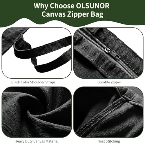 10 Pack Black Canvas Tote Bag with Zipper, OLSUNOR Reusable Grocery Bags with Long Handle, DIY Heat Transfer Sublimation Blanks Shopping Bags for Advertising, Birthday, Halloween, Christmas Craft Bags