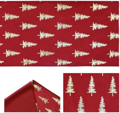 Artoid Mode Christmas Tree Red Dutch Fleece Table Runner, Glitter Metallic Foil Holiday Kitchen Dining Table Decoration for Home Party Decor 13x72 Inch