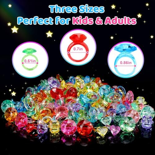 100pcs 3-Size Gem Diamond Rings Toys for kids&Unisex Adult,Bulk Plastic Ring Princess Party Favors Dress Up Jewel Ring,Goodie Bag Stuffers Fillers Carnival Prizes, Little Girl Christmas Birthday Gift