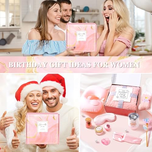 Birthday Gifts for Women Self Care Gifts Get Well Soon Gifts for Women,Relaxing Spa Gifts Basket w/Flannel Blanket Traveling Pillow Care Package christmas Birthday Gifts Idea for Mom Her Wife Friends