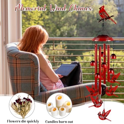 YHmall Cardinal Wind Chimes for Outside, Cardinal Gifts for Women Soothing Tones Memorial Wind Chime for Garden, Yard, Patio Decor, 35" Windchimes Outdoors for Christmas, New Year
