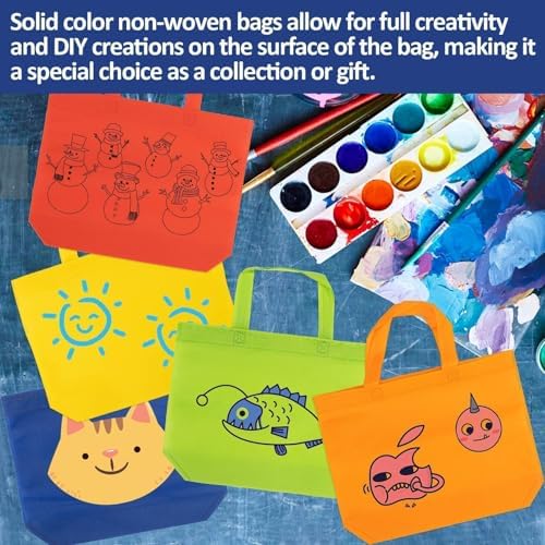 MAQIHAN Non-Woven Party Favor Bags - 10 PCS Reusable Gift Bags with Handles Colorful, Solid Color, Medium Size 10.3x13 inch Nonwoven Reusable Grocery Bags, for Christmas Gifts, for Birthday Party Bag Storage