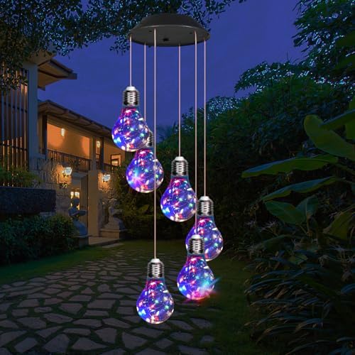 YHmall Colorful Lights Solar Wind Chimes for Outside, Hanging Lights for Women Grandma Mom Birthday, Christmas Decor for Outdoor Garden Balcony Bedroom Yard