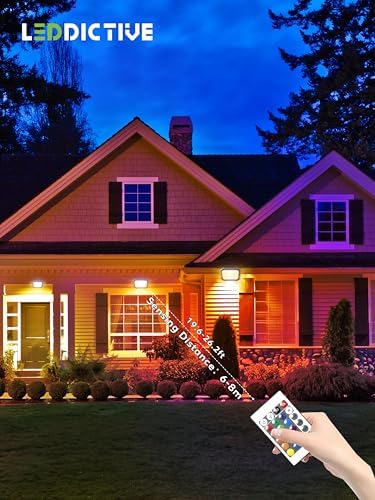 2 Pack RGB LED Flood Light 30W, 300W Equivalent 3000 LM Outdoor Landscape Flood Lights with 2 Remote, IP66 Waterproof Outdoor Light for Christmas Party Stage Uplight Wall Wash