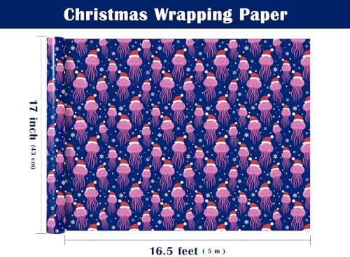 WRAPAHOLIC Ocean Christmas Wrapping Paper - Mini Roll - 17 Inch x 16.5 Feet - Jellyfish with Snowflake Wrapping Paper for Christmas Holiday, Party Celebration