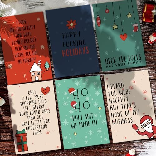 24 Pack Humorous Christmas Cards Assortment, 12 Design Assorted Boxed Sarcastic Christmas Cards, Happy Holiday Cards With Envelopes & Sealing Stickers, 4 x 6 Inches
