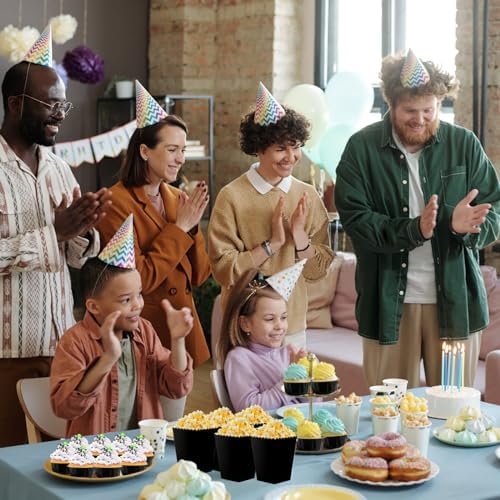 100 Pcs 8 oz Aluminum Foil Cup with Lids Disposable Ramekins with Lids Disposable Ramekin Baking Cups Foil Cupcake Containers for Wedding, Christmas, Kitchen, Party (Black, Gold, 8 oz)