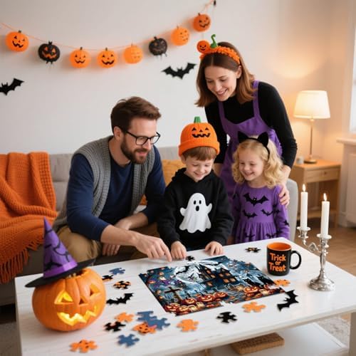 1000 Piece Halloween Puzzles for Adults Kids: Haunted House Mansion Puzzle Party Game Toy Gifts for 3+ Years Old Boys Girls Halloween Nightmare Before Christmas Jigsaw Puzzle for All Ages