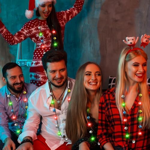 Christmas Light Necklace, 3Pcs Bells Light up Christmas Necklace, Jingle Bells Xmas Necklaces Women Men, 3 Modes Party Favors Ugly Sweater Holiday Party Supplies Accessories