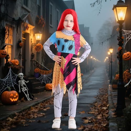 Kids Christmas Nightmare Costume Girls Halloween Costumes Long Sleeve Dress with Patch Movie Character Cosplay Outfit