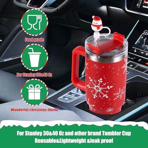 10pc 3D Christmas Straw Topper for Stanley 2025 New Silicone Reusable Christmas Straw Covers with Cup Accessories for Stanley 30&40 Oz Tumbler Cup Christmas Gift(Christmas style B)