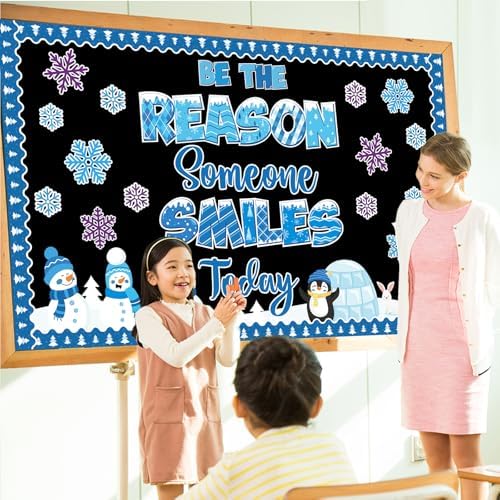 Winter Bulletin Board Decoration Set Snowman Classroom Decorations Be The Reason Someone Smile Today Bulletin Board Christmas Snowflake Penguin Cutouts for Home School Chalkboard Door Wall Decor
