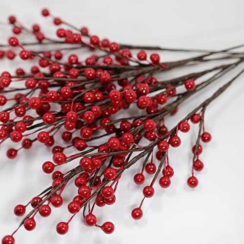 12Pcs Artificial Red Berries Stems, 13.5" Waterproof Burgundy Berry Branches for Home Holiday Wedding DIY Christmas Tree Wreath Flower Decor