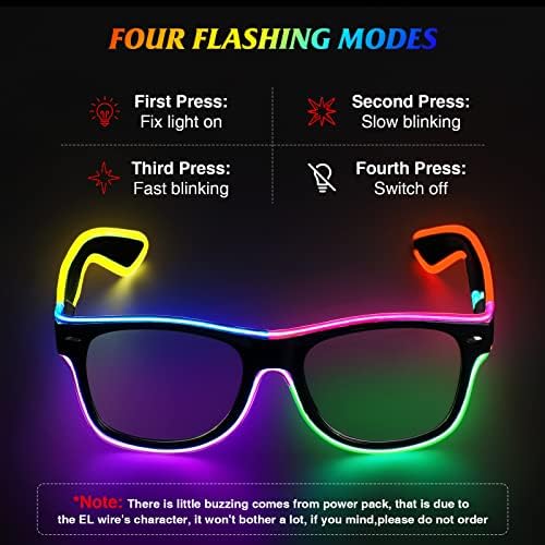 YouRfocus Led Light up Glasses 2 Pack Multi-Color Glow in the Dark Neon Rave Glasses for Rave Party, EDM, Halloween, Christmas, Wired with Battery Power (6 colors)