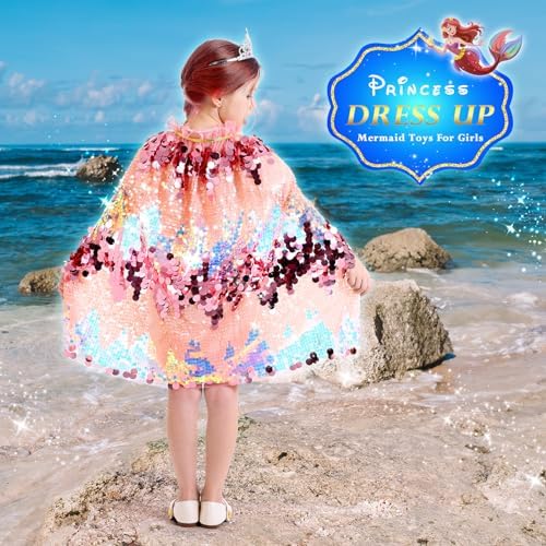 Princess Dress Up Toys Mermaid Dress Up Cape Kit 9 Pcs Gift Set for Little Girls 3-8 Years Old