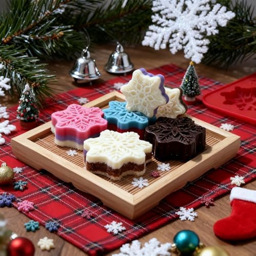 2 PCS Snowflake Silicone Mold, 9 Style Christmas Snowflake Chocolate Candy Molds Holiday Siliocne Baking Molds for Dessert Soap Candles Jello Ice Wax Melt, Xmas Party Baking Cake Decor Mold