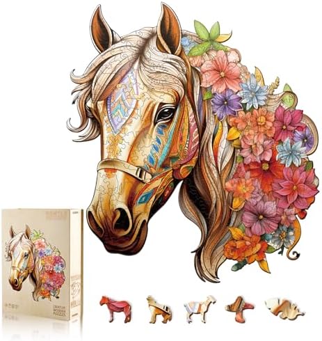 Wooden Puzzles for Adults, Horse Wood Puzzles Adult, Unique Animal Shape Wooden Jigsaw Puzzle, Christmas Birthday Gifts for Women Men Puzzle Game Lovers (S - 9.8×8.9in - 100pcs)