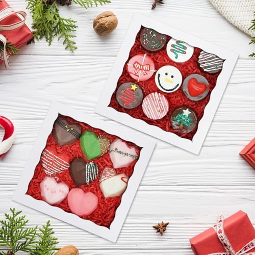 15pcs 8x8x2 Inch White Bakery Boxes Pie Boxes Cookie Box with window Chocolate Covered Strawberries Box for Christmas Valentine's Mother's Day