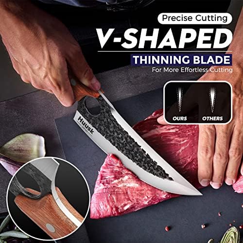 Huusk Chef Knives, Upgraded Viking Knife with Sheath Hand Forged Butcher Knife for Meat Cutting, Sharp Meat Cleaver for Kitchen and Outdoor, Thanksgiving Christmas Gifts