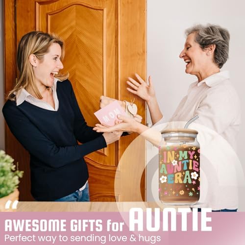 Mother’s Day Birthday Gifts for Aunt Auntie - Funny Christmas Gifts from Niece for Auntie, New Aunt - 16 Oz Glass Coffee Cup