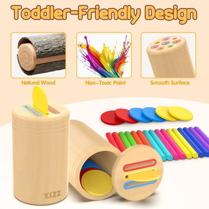 ZIZZ Montessori Toys for 1-3 Years Old - Color Sorting Toys for 1-3 Year Old Toddler Color&Shape Learning Game Educational Toy for Toddler Ages 2-4 Toddlers Christmas Birthday Gifts