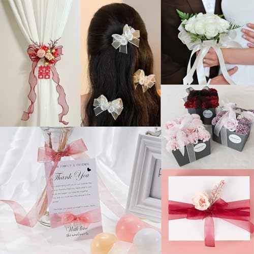 3/4 inch Sage Green Sheer Organza Ribbon 50 Yards Chiffon Ribbon for Gift Wrapping Christmas Halloween Decoration Wedding Flower Bouquet Crafts