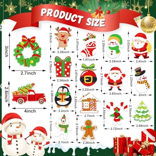 16Pcs Christmas Magnet Diamond Art Painting for Refrigerator DIY Diamond Fridge Magnet Stickers Christmas Tree Penguin Snowflake Gnome Magnetic Car Magnets Garage Door Decoration for Holiday