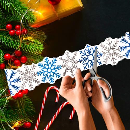 69 Feet Winter Snowflake Themed Bulletin Board Border, Christmas Snowflake Pattern Borders Trim Border Stickers Winters Classroom Decoration Strip Winter Christmas Classroom Blackboard Wall Decoration