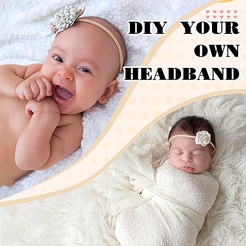 Zeyune 200 Pcs Nude Nylon Headbands and Hair Clips for DIY Christmas Bows, Interchangeable Soft Newborn Infant Toddler Girls Crafts