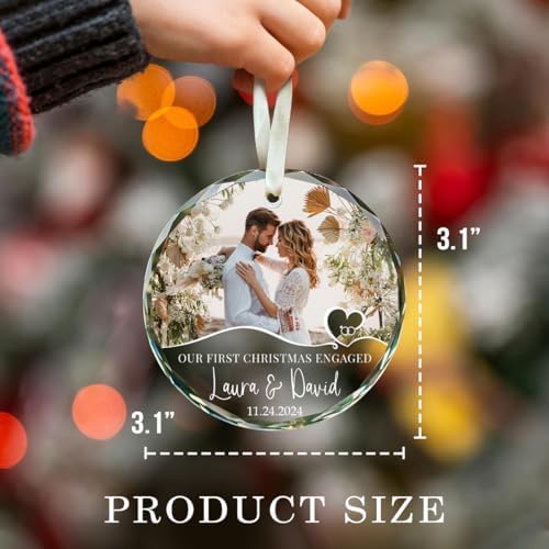 First Christmas Engaged Ornament 2025 – Custom Engagement Photo Ornament – Personalized Couple Gift with Name Date Picture – Romantic Holiday Keepsake