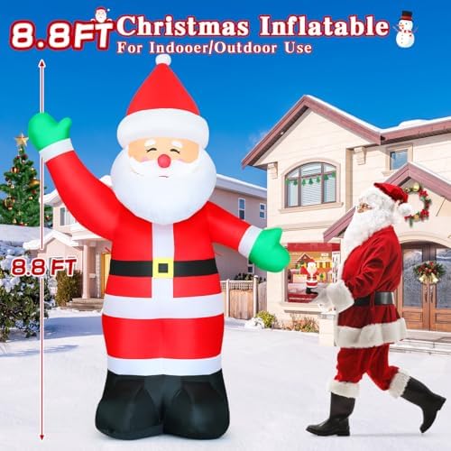 GOOSH 8.8 FT Waving Christmas Inflatables Santa Claus Shaking Hand - Outdoor Santa Christmas Decorations Blow Up Santa for Yard Holiday Party Garden Lawn