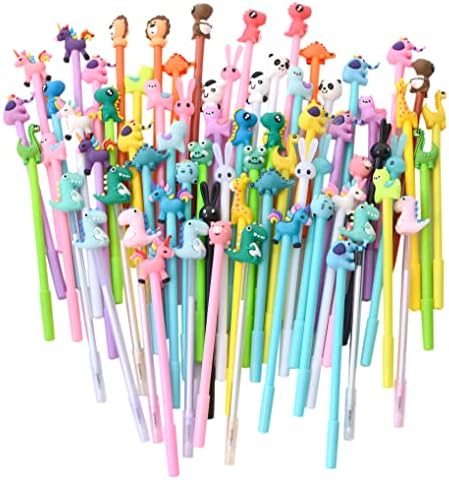 YYaaloa 70pcs Cute Novelty Gel Ink Pens Cartoon Animal 0.5 mm Black Ink Pens Bulk for Kids Office School Supplies Christmas Party Gifts
