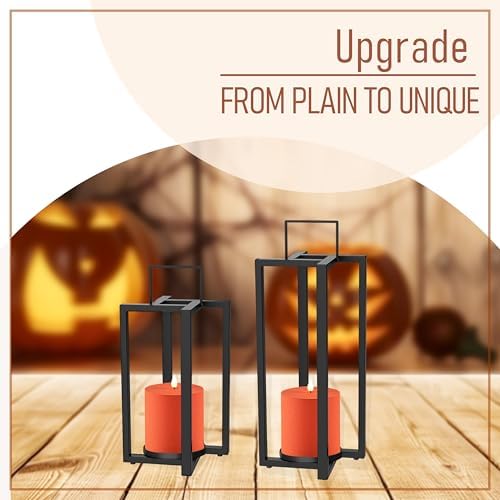 smtyle 4"X4" Orange Battery Operated Flickering Frosted Flameless LED Pillar Candles Set of 2 for Halloween Fall Decor Home Ambience