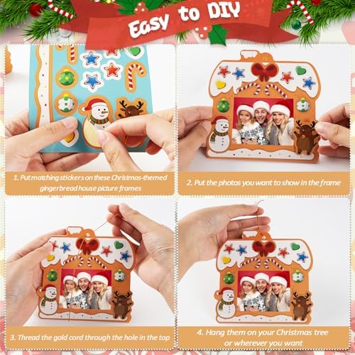 28 Pack Christmas Picture Frame Craft Kits for Kids, Xmas DIY Gingerbread House Candy Photo Craft Christmas Hanging Frame Ornaments for Xmas Tree Holiday Art Decorations Home Class Game Activities