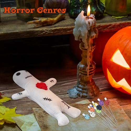 10Pcs Voodoo Doll Kit, Real Voodoo Dolls with 9 Skull Pins Creepy Ghost Doll Revenge Spells Voodoo Doll Relieve Stress Horror Doll for Halloween Christmas Birthday Gi-ft Ornament Decoration (White)