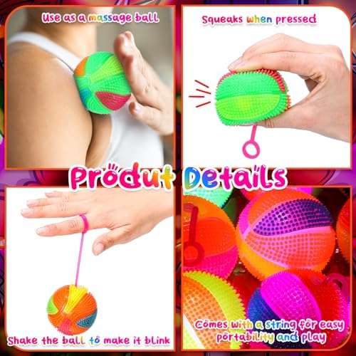 Wettarn 24 Pcs 2.6 Inch Bouncy Light up Ball for Kids LED Flashing Spiky Sensory Stress Balls Fidget Sensory Glow Toys Carnival Prizes Bulk School Halloween Christmas Party Favor(Basketball)