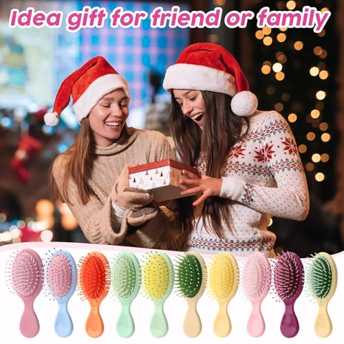Zopeal 28 Pcs Kids Gift Wet Hair Mini Brush Bulk Girl Halloween Operation Christmas Small Pocket Travel Hairbrush Hygiene Detangler Soft Bristle Detangling Paddle for Party Favor Reward(14 Colors)