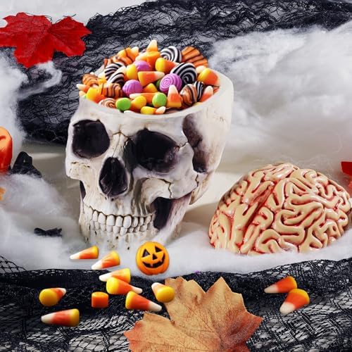 Skull Bowl, Halloween Skull Candy Dish, Human Head Flower Pot Planter Bowl, Resin Skull Head With Brain for Halloween Christmas Candy Servers