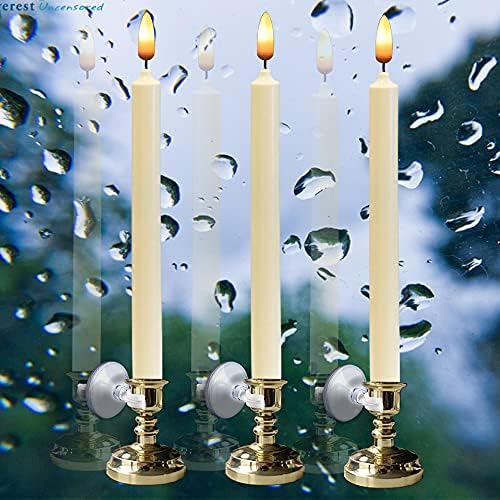 Wondise Flameless Window Candles with Timer & Remote, 10" Battery Operated 3D Wick LED Flickering Window Candles for Christmas Decoration, Removable Gold Holder and Suction Cups Included(6 Pack)